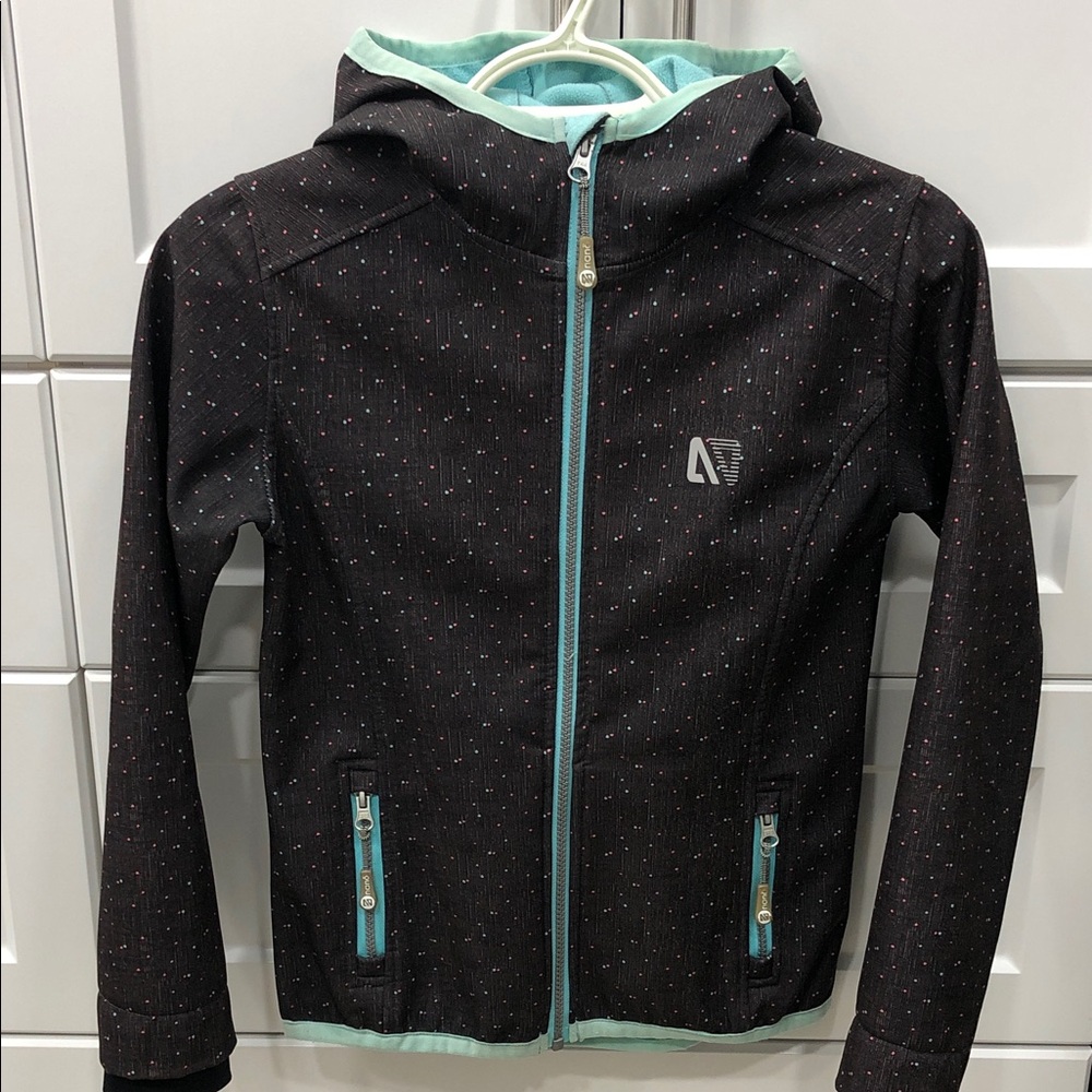 Nanö Girl’s Soft Shell Jacket – Charcoal Gray with Turquoise Accents – Size 10